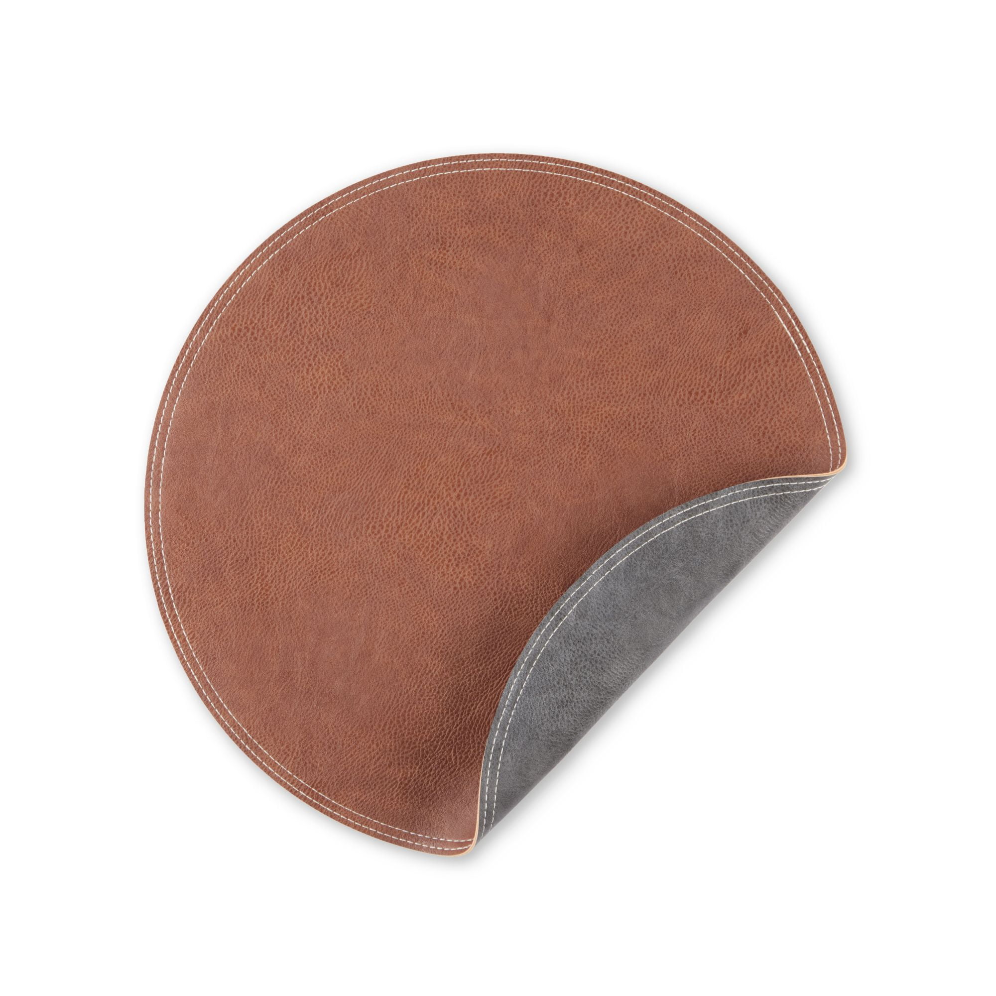 Brown Faux Leather Round Placemat, 15"