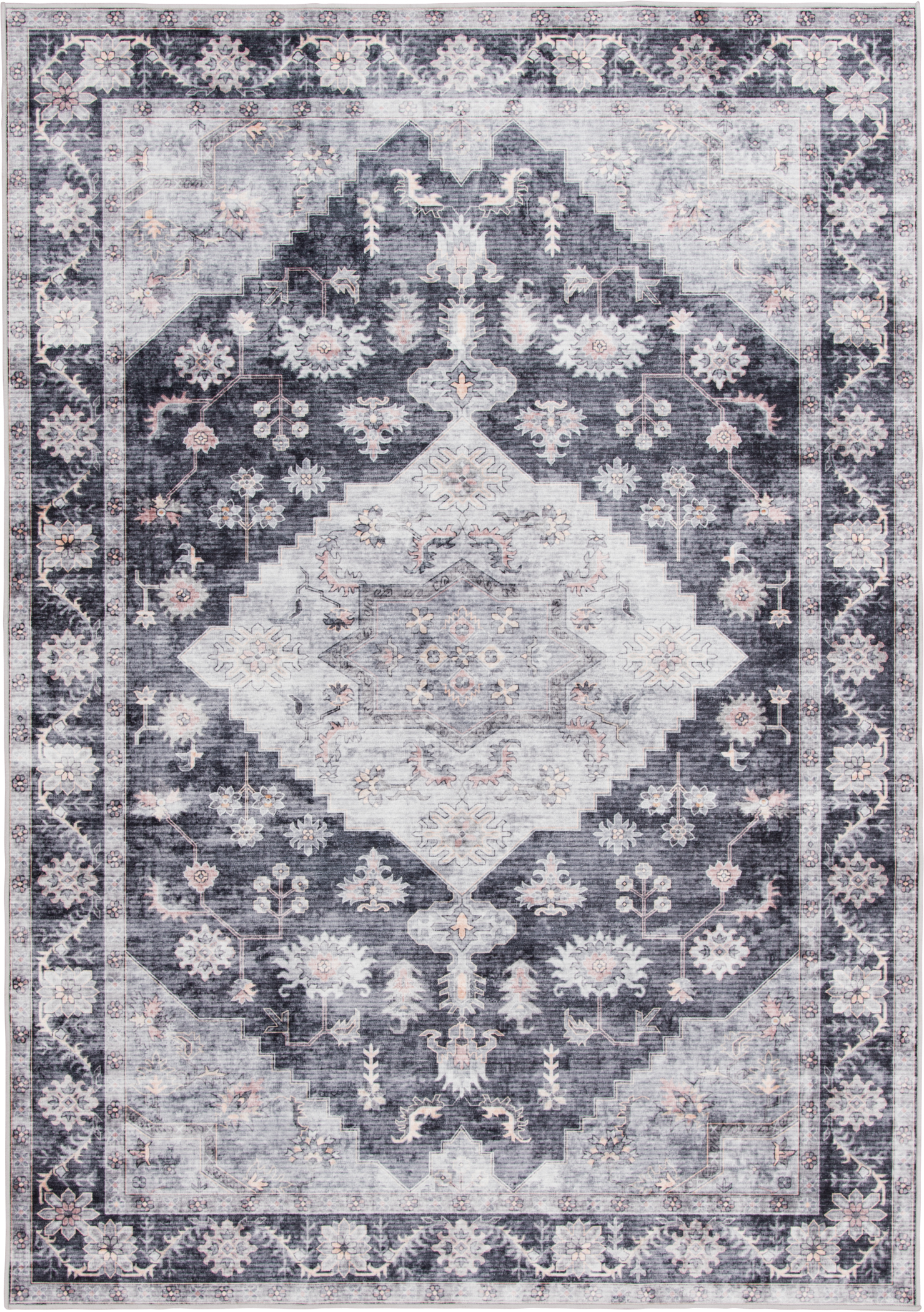 Better Homes & Gardens Persian Machine Washable Indoor Area Rug, Gray, 5'x7' - image 1 of 10