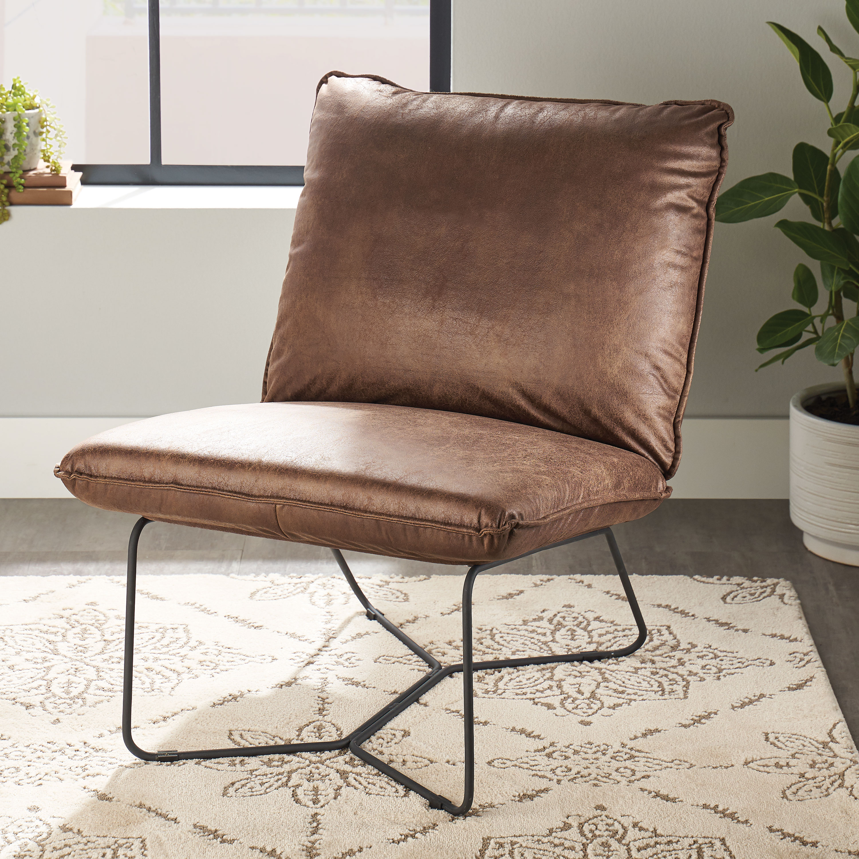 Better Homes & Gardens Pillow Lounge, Accent Chair, Brown Faux Leather Upholstery - image 1 of 9