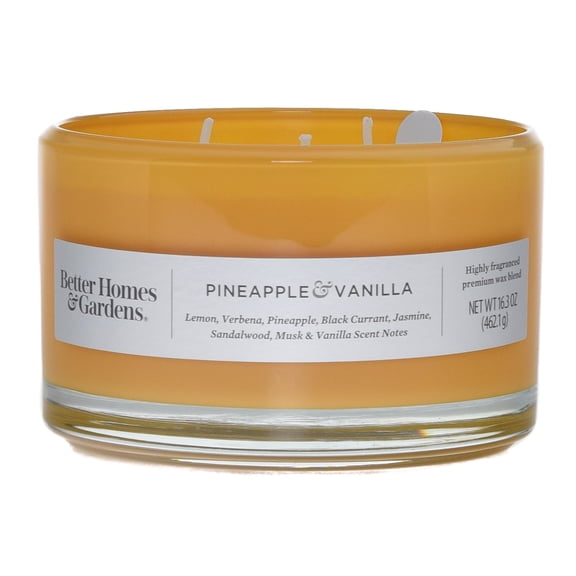Better Homes & Gardens Pineapple & Vanilla 16oz Scented 3-wick Glass Candle