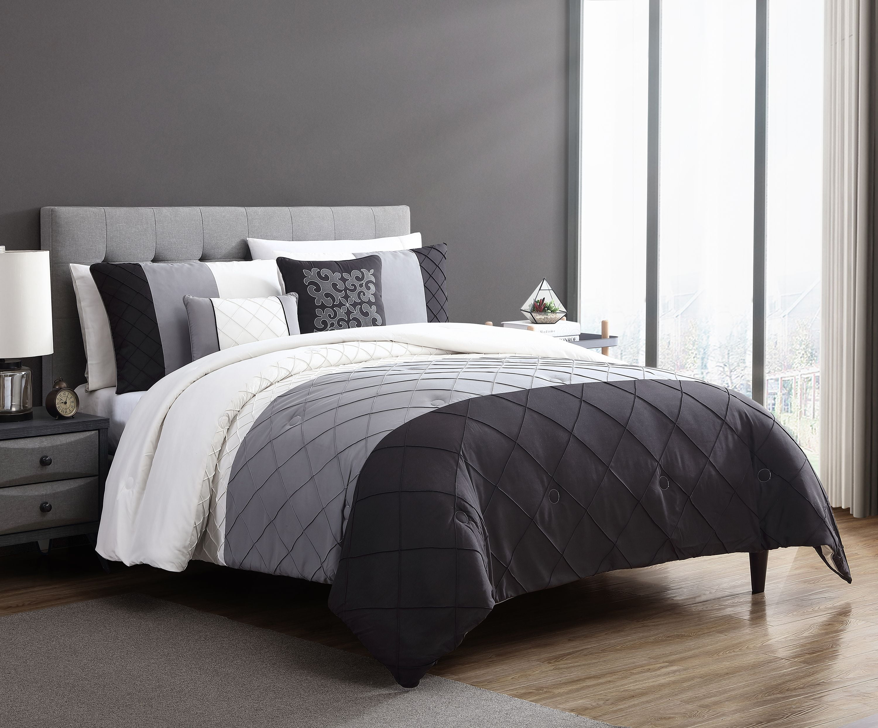 Better Homes & Gardens Pintuck Banded Onyx Comforter Set, 5 Piece, King