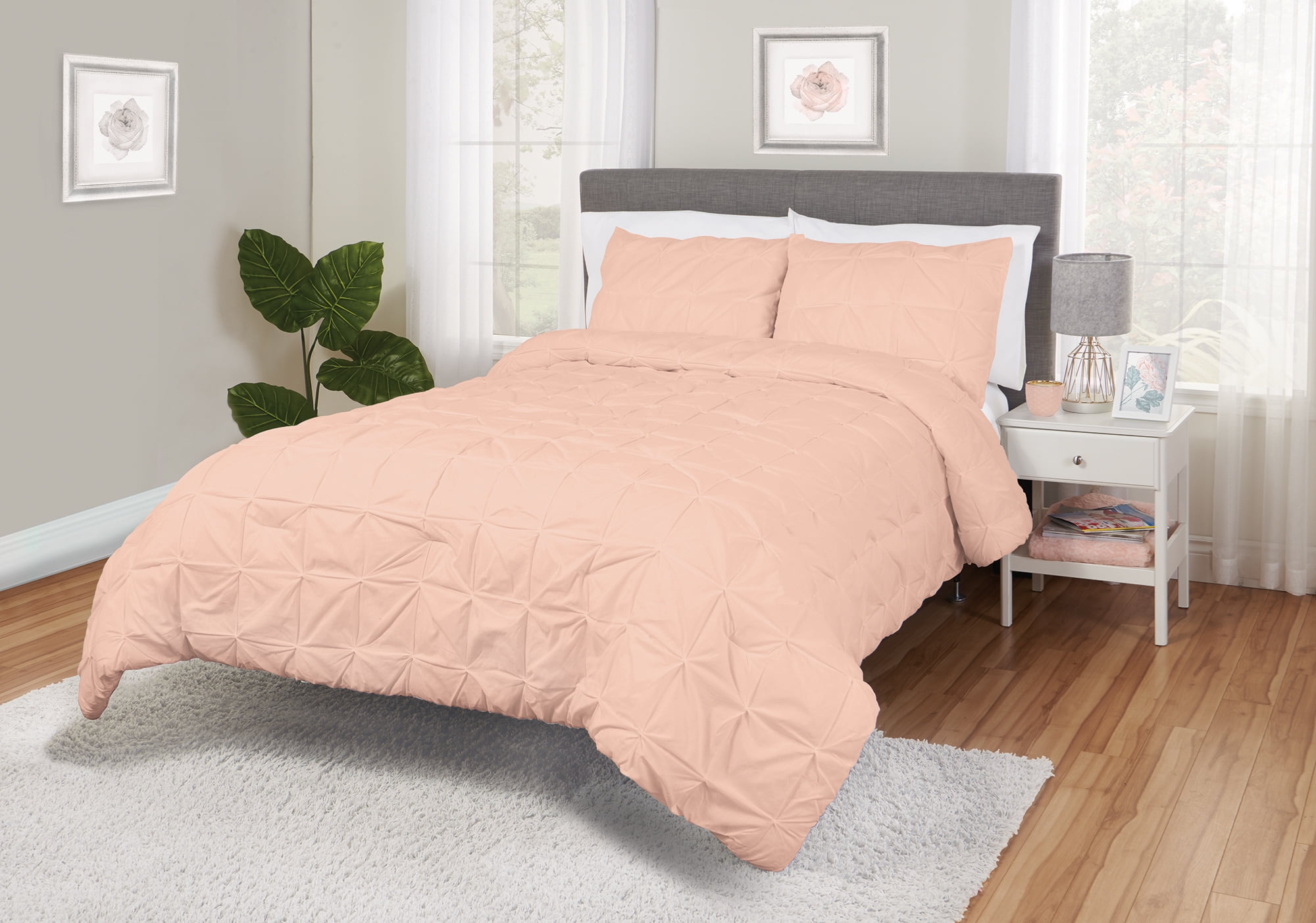 Better Homes & Gardens Pintuck Comforter & Sham Set Twin, Pink, 2 piece