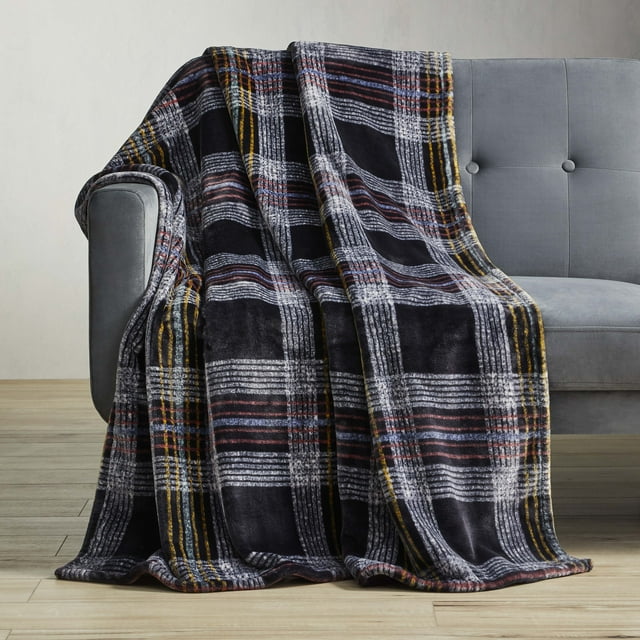 Better Homes & Gardens Plaid Polyester Throw Blanket, Black, Oversized Throw
