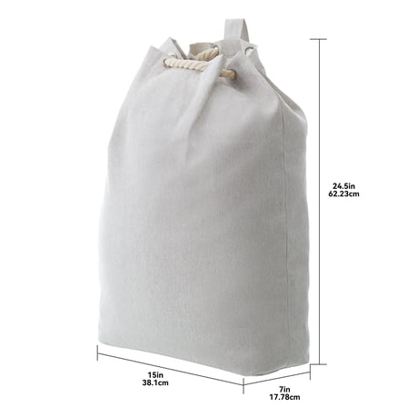 Better Homes & Gardens Polyester and Cotton Canvas Laundry Bag, Gray, Adult, 15 in W x 7 in D x 24.5 in H