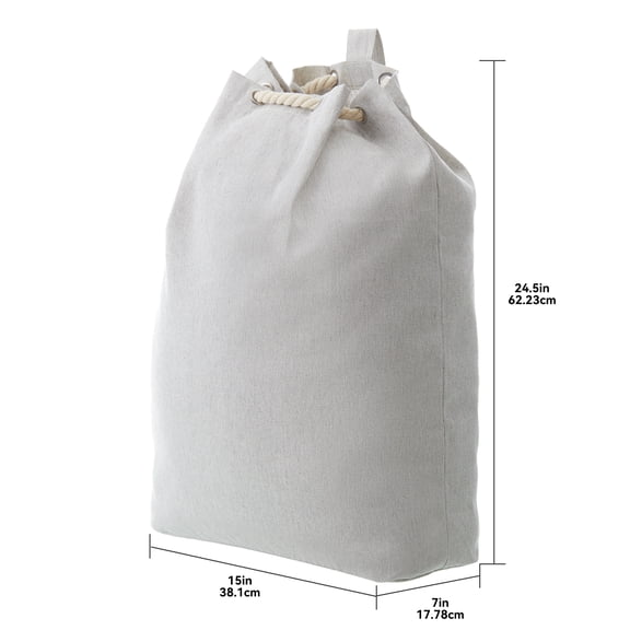 Better Homes & Gardens Polyester and Cotton Canvas Laundry Bag, Gray, Adult, 15 in W x 7 in D x 24.5 in H