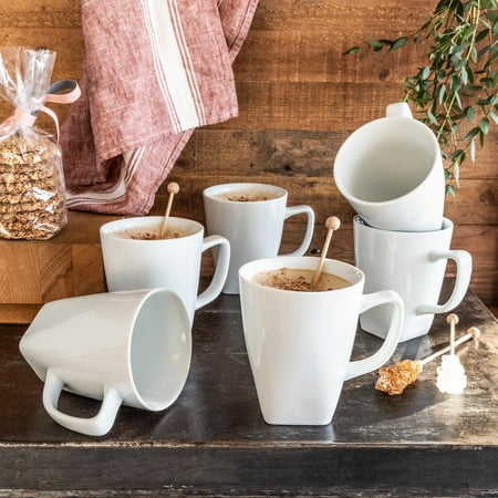 Better Homes & Gardens Porcelain 12-ounce Square Mugs, White, Set of 6