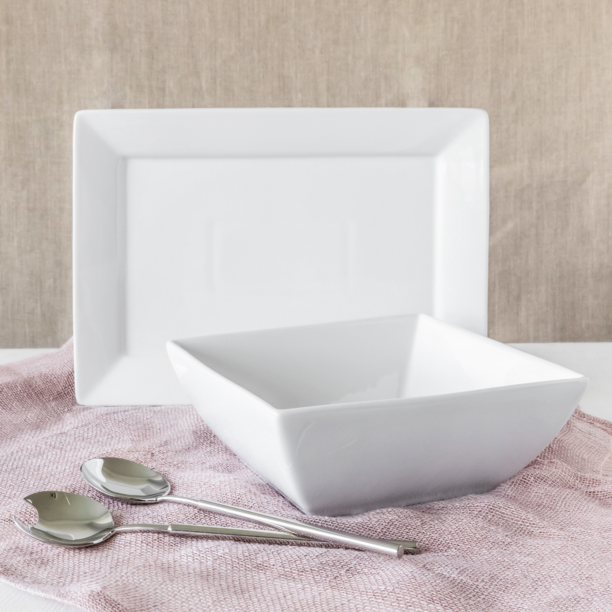 Better Homes & Gardens Porcelain Square Bowl and Platter Set, White - image 1 of 7