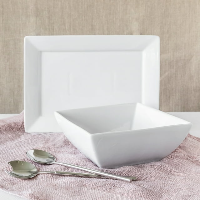 Better Homes & Gardens Porcelain Square Bowl and Platter Set, White