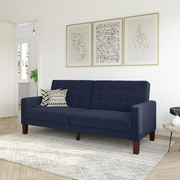Better Homes &amp; Gardens Porter Fabric Tufted Futon, Navy Linen - Walmart ...