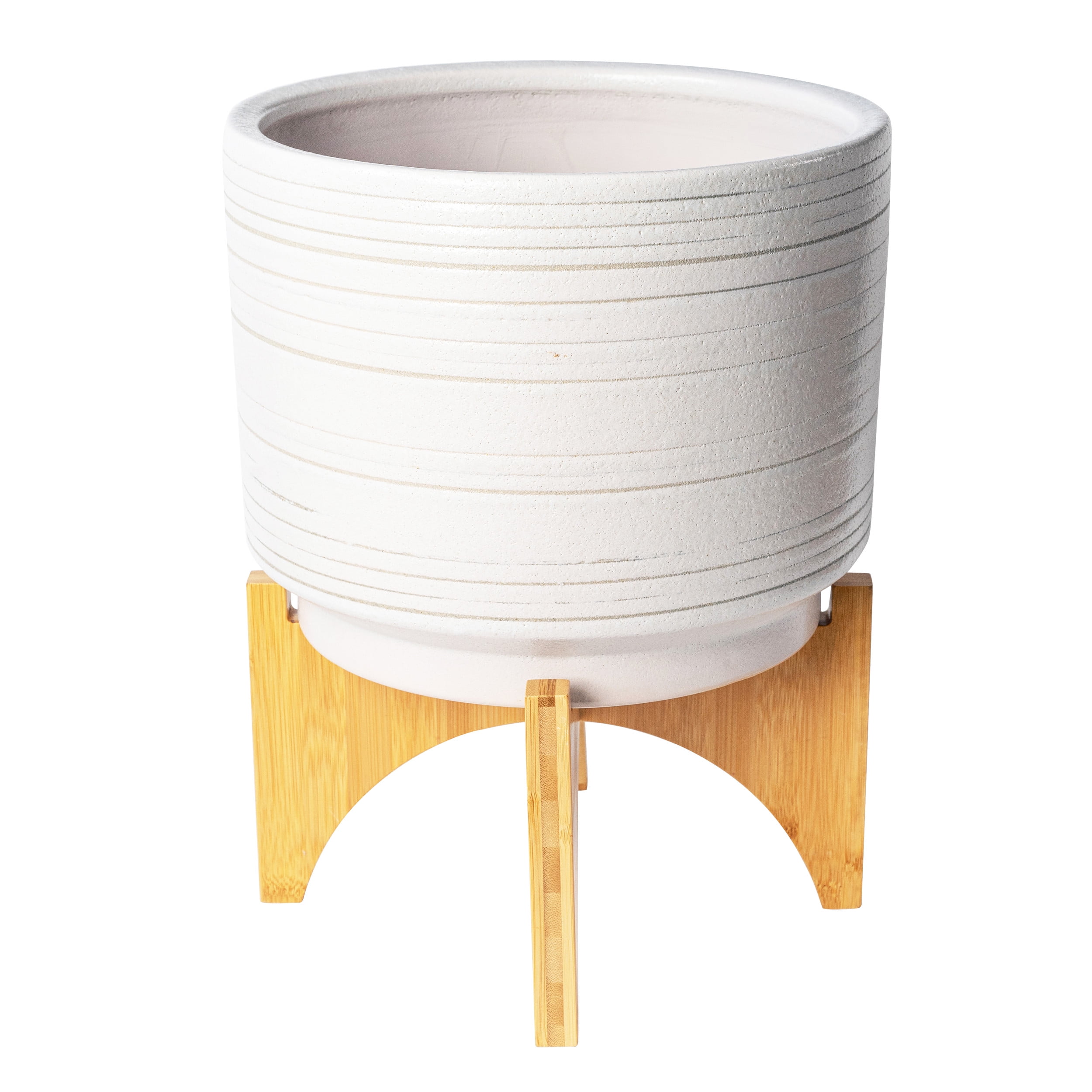 Better Homes & Gardens Pottery 12" Teramo Ceramic Pot with Stand, White