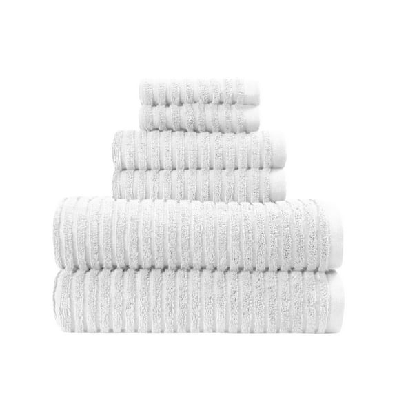 Better Homes & Gardens PowerLoft AIRRICH® Cotton 6-Piece Bath Towel Set, Arctic White Textured Stripe