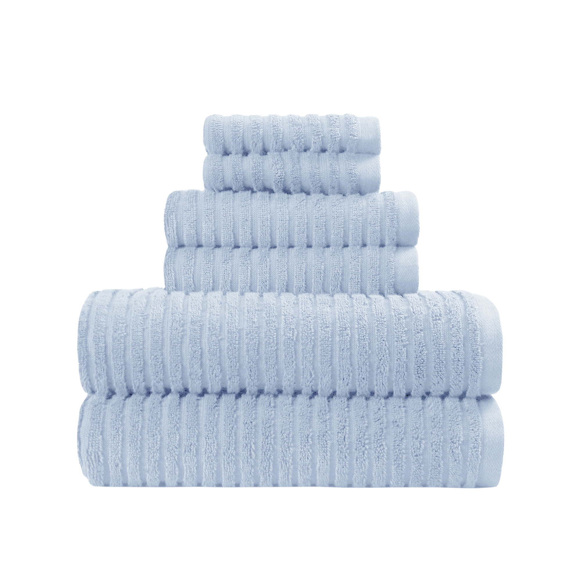 Better Homes & Gardens PowerLoft AIRRICH® 6 Piece Bath Towel Set, Blue Drop Textured Stripe