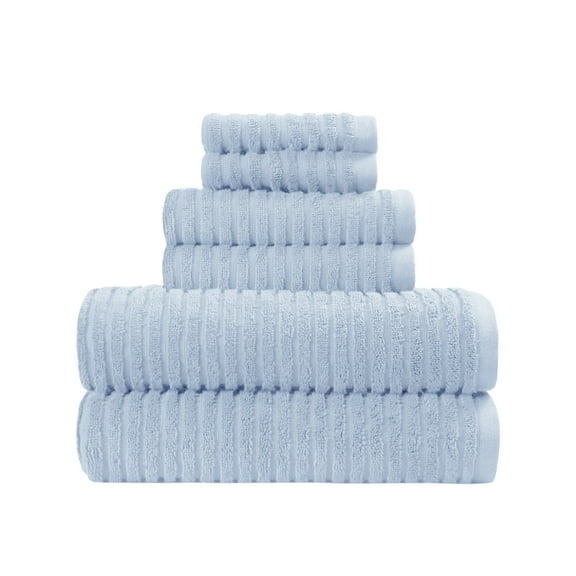 Better Homes & Gardens PowerLoft AIRRICH® 6 Piece Bath Towel Set, Blue Drop Textured Stripe