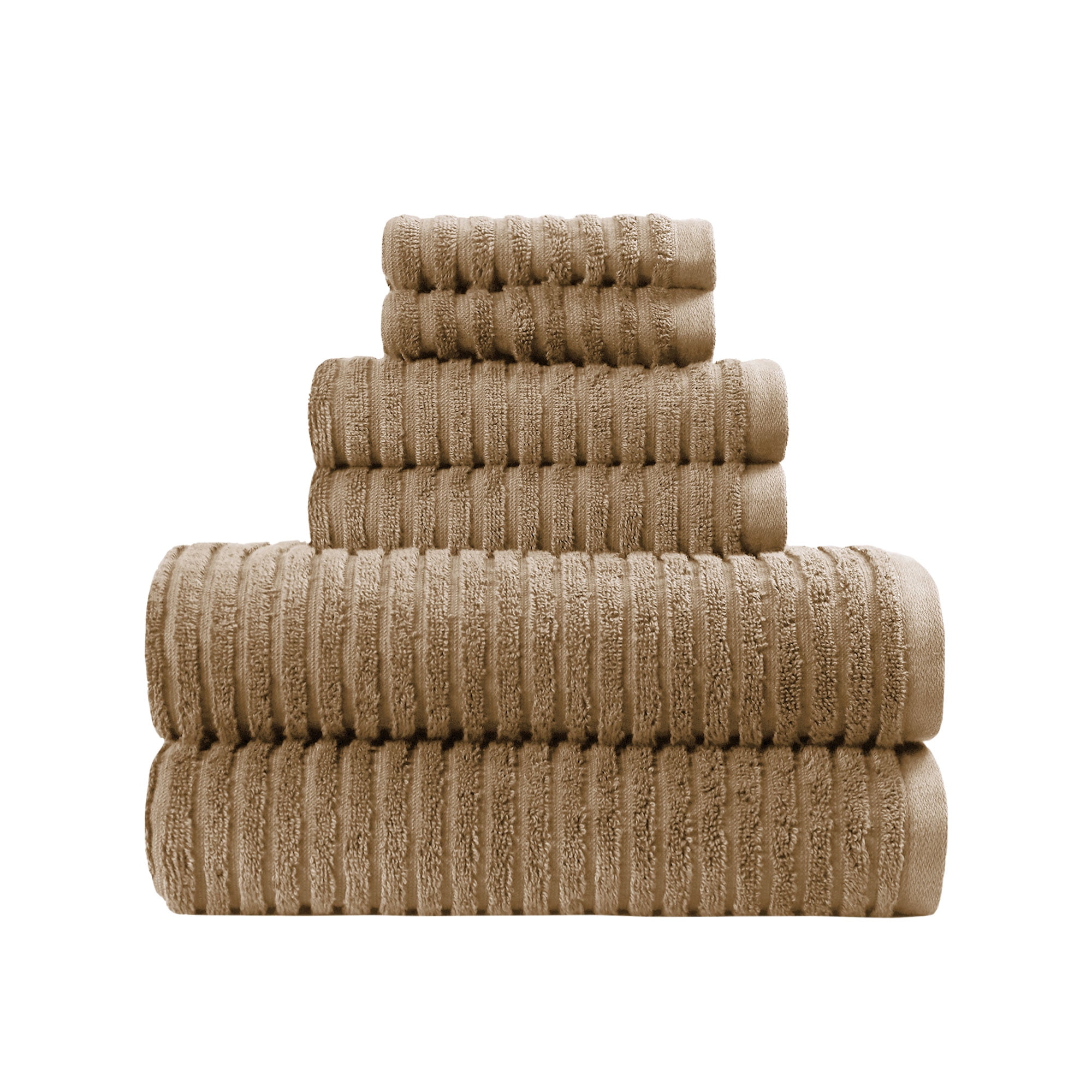 Better Homes & Gardens PowerLoft AIRRICH® 6 Piece Bath Towel Set, Dark Carmel Textured Stripe