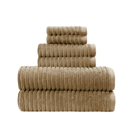 Better Homes & Gardens PowerLoft AIRRICH® 6 Piece Bath Towel Set, Dark Carmel Textured Stripe