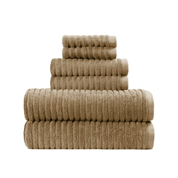 Better Homes & Gardens PowerLoft AIRRICH® 6 Piece Bath Towel Set, Dark Carmel Textured Stripe