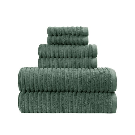 Better Homes & Gardens PowerLoft AIRRICH® 6 Piece Bath Towel Set, Green Ash Textured Stripe