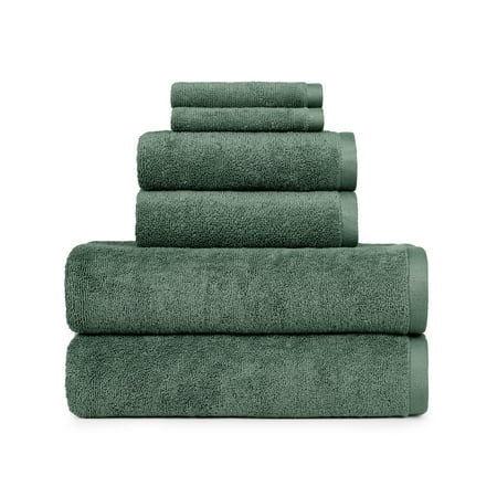 Better Homes & Gardens PowerLoft 6 Piece Bath Towel Set, Green Ash