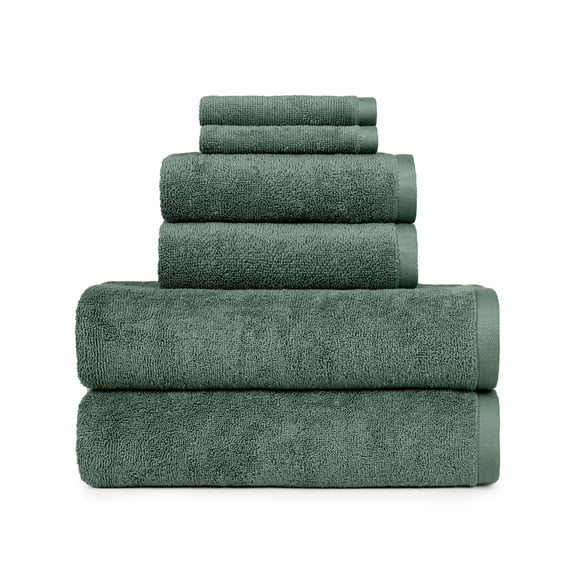 Better Homes & Gardens PowerLoft 6 Piece Bath Towel Set, Green Ash