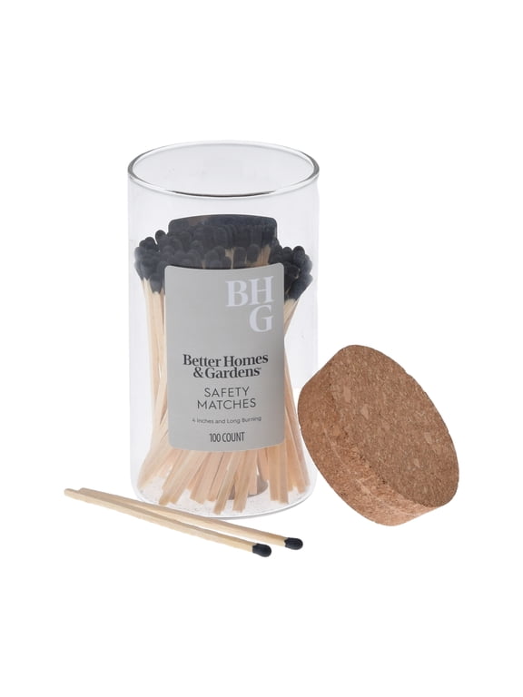 Premium Wooden Safety Matches, Black, 4 in, 100 Count