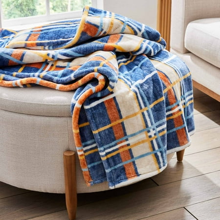 Better Homes & Gardens Printed Heavyweight Ultra Plush Adult Throw, 50” x 72”, Navy Plaid