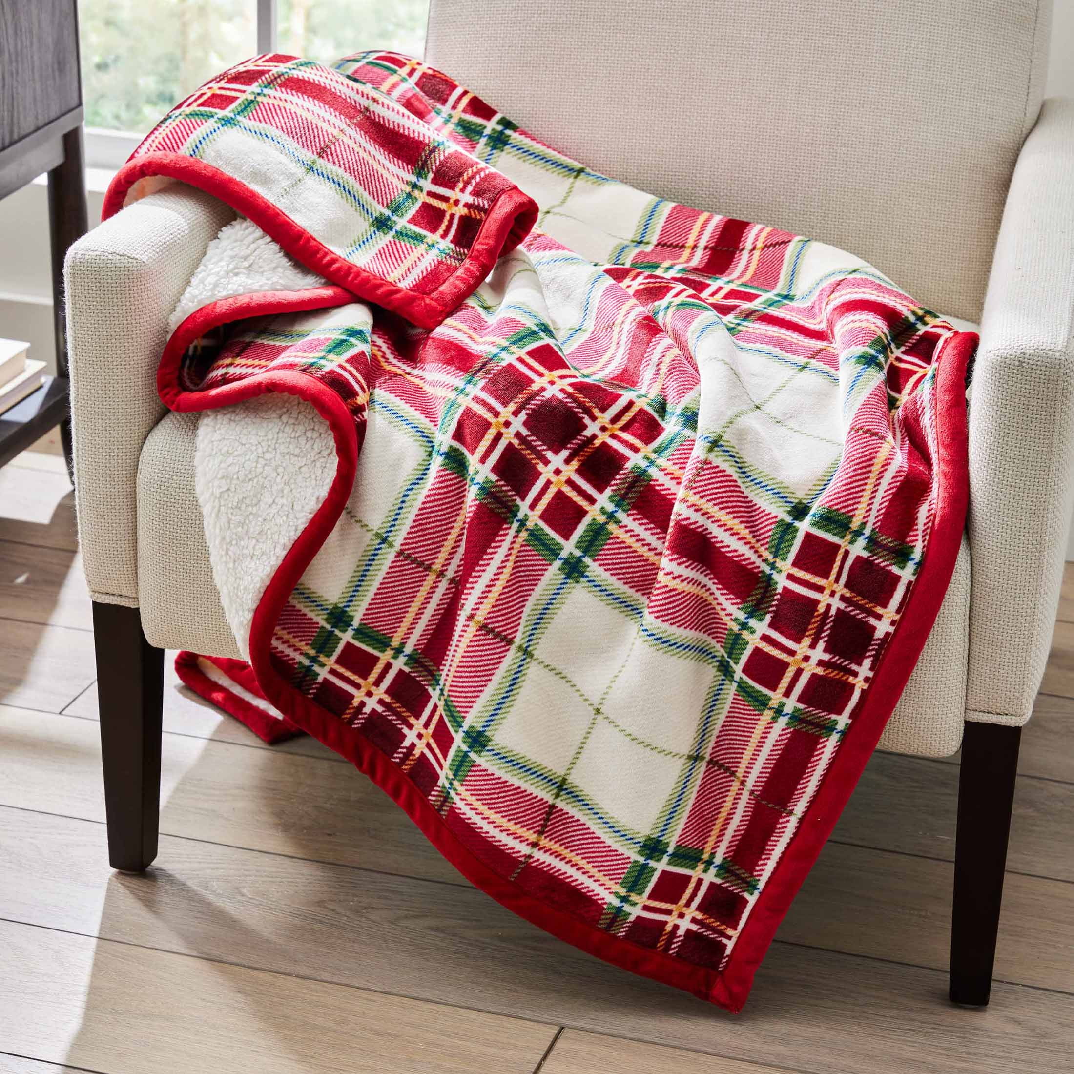 Better Homes & Gardens  Printed Reverse Faux  Shearling Adult Throw, 50” x 60”,  Red Walden Plaid