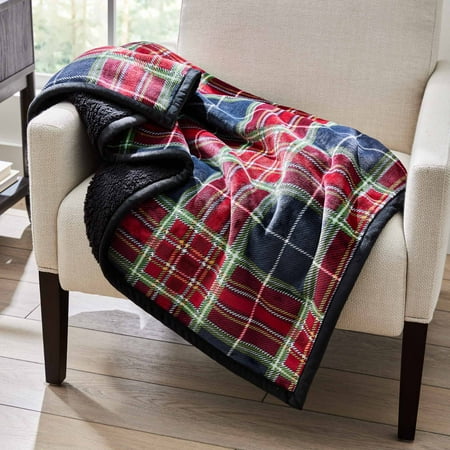 Better Homes & Gardens Printed VelvetLoft Reverse Faux Shearling Adult Throw, 50” x 60”, Rich Black Alford
