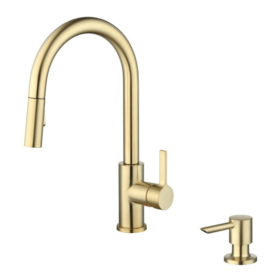Better Homes & Gardens Single Handle Pull-Down Kitchen Faucet with Soap Dispenser, Brushed Brass