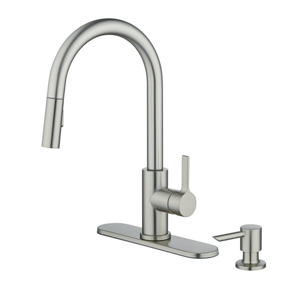 Better Homes & Gardens Pull Down Kitchen Faucet with Soap Dispenser in Satin Nickel