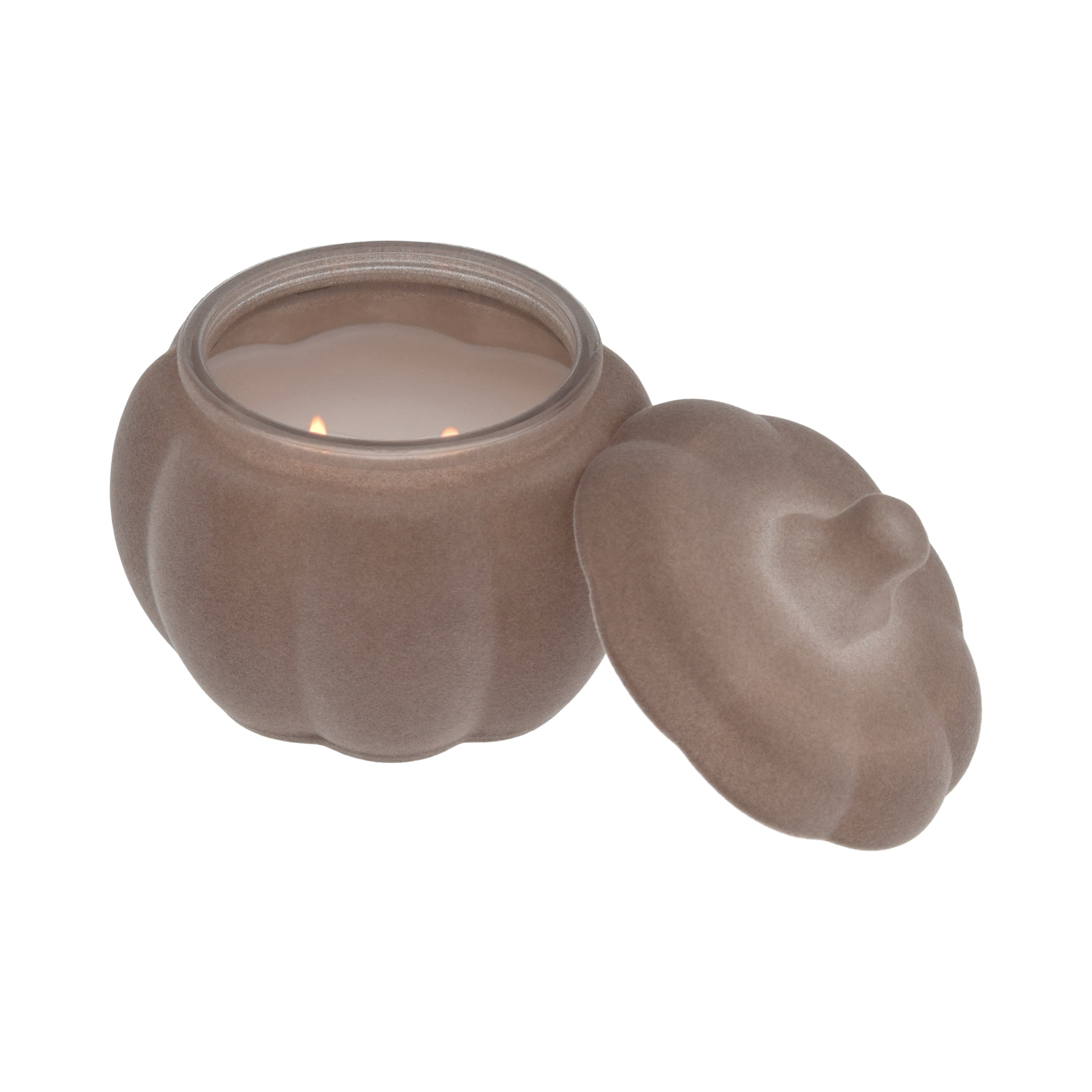 Better Homes & Gardens Pumpkin Snickerdoodle Swirl Scented 2-Wick 10oz (284.3 g) Medium Flocked Pumpkin Jar Candle