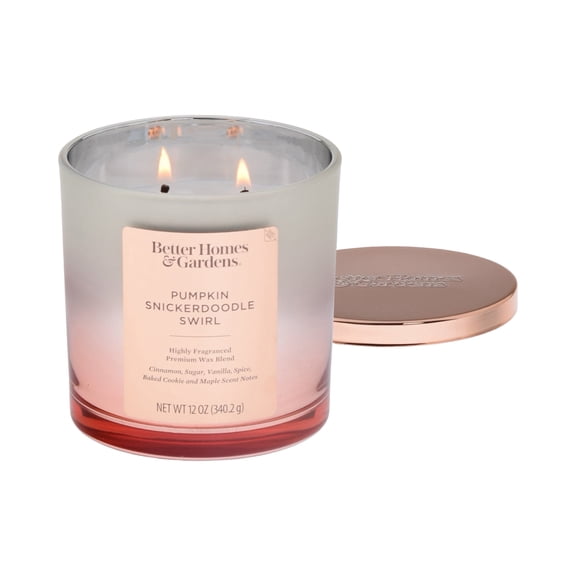 Better Homes & Gardens 12oz Pumpkin Snickerdoodle Swirl Scented 2-Wick Metallic Ombre Jar Candle