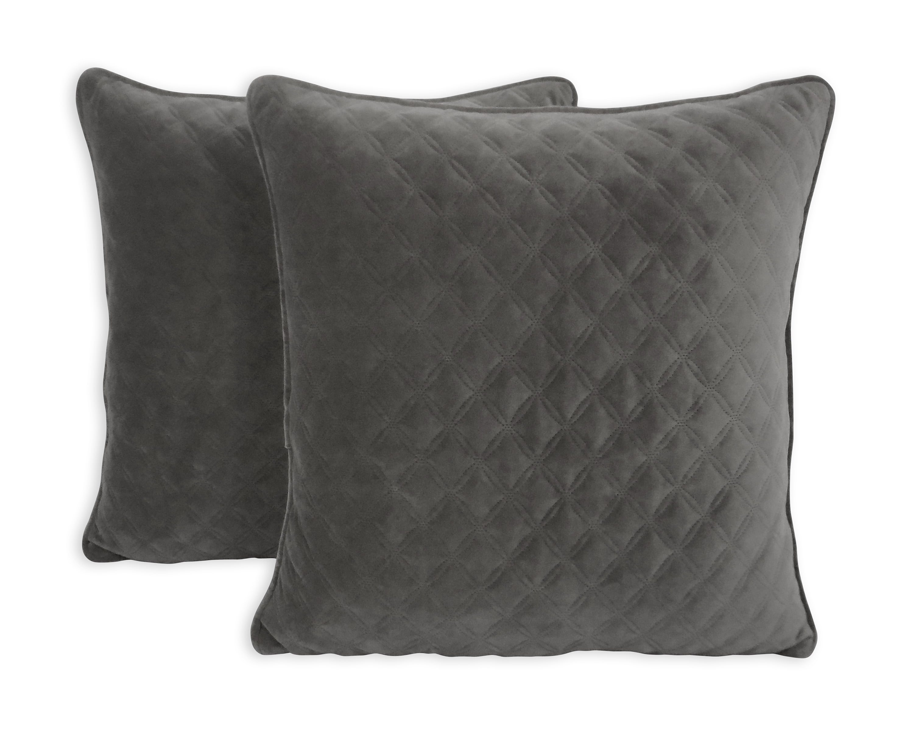 Better Homes & Gardens Quilted Velvet Decorative Square Throw Pillow, 19" x 19", Pack of 2, Dark Gray