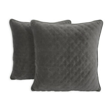 Better Homes & Gardens Quilted Velvet Decorative Square Throw Pillow, 19" x 19", Pack of 2, Dark Gray