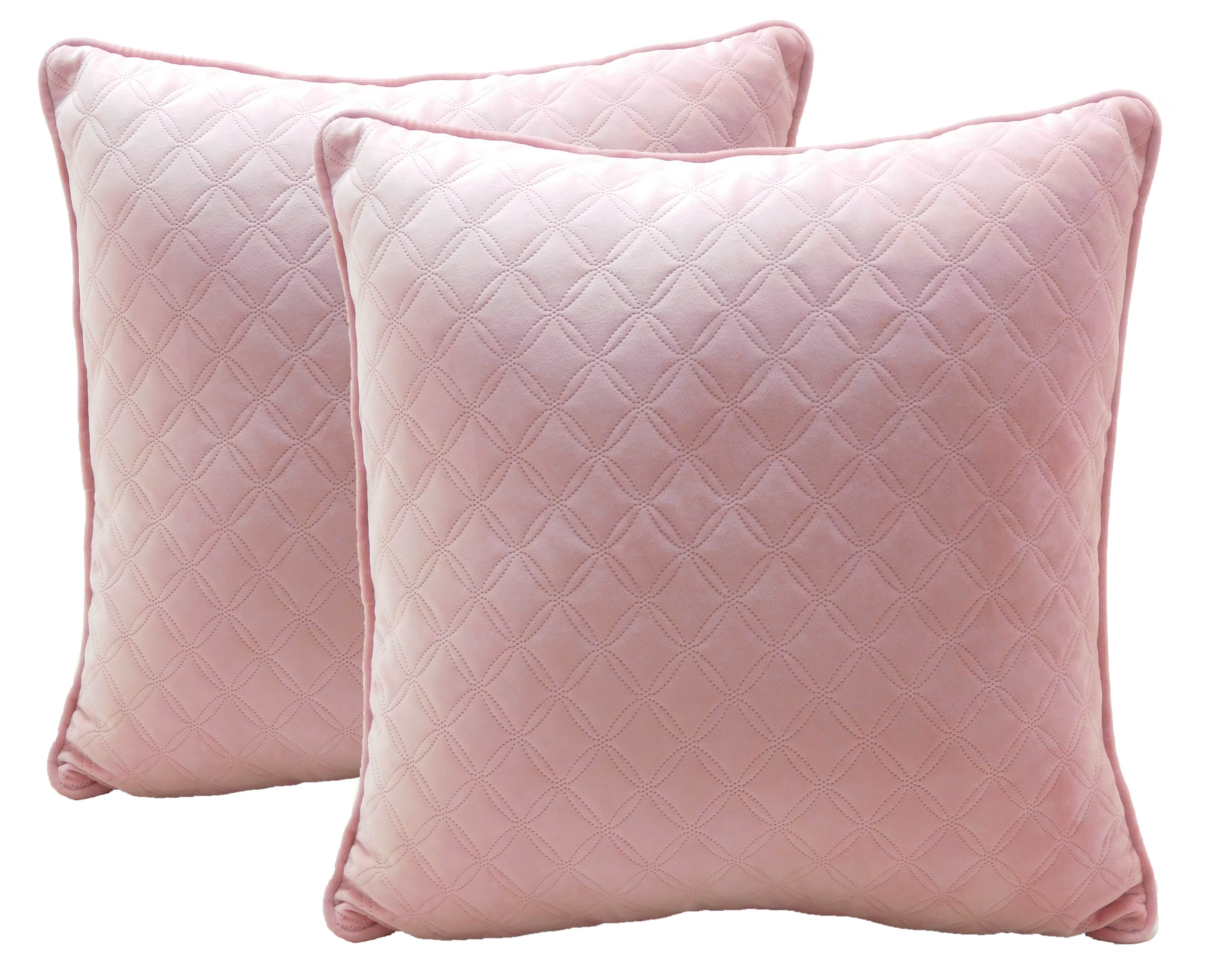 Better Homes & Gardens Quilted Velvet Decorative Square Throw Pillows, 19  x 19, Pack of 2, Petal Pink 