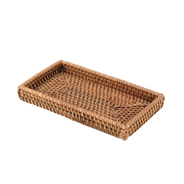 Better Homes & Gardens  Brown Rattan Bathroom Cosmetic & Toiletry Tray with Raised Edges,