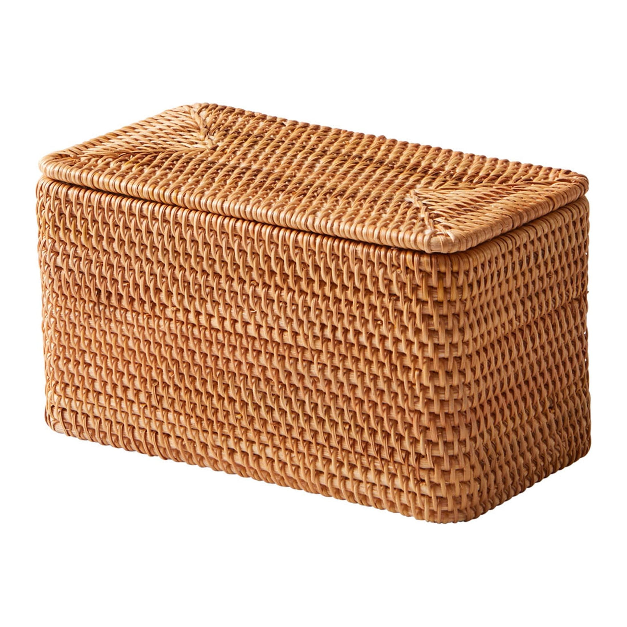 Brown Rectangular Rattan Storage Basket with Lid