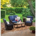 thumbnail image 1 of Better Homes & Gardens Ravenbrooke 4-Piece Outdoor Wicker Swivel Chair Conversation Set, Blue, 1 of 18