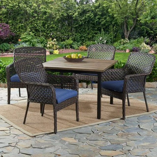 Better Homes & Gardens Ravenbrooke 5-Piece Patio Dining Set with Blue Cushions