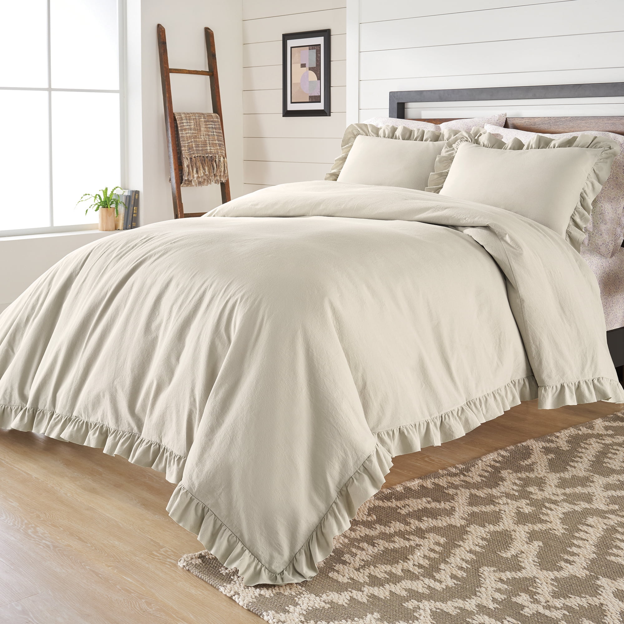 Better Homes & Gardens Raw Edge Ruffle 3 Piece Duvet Cover Set, Full