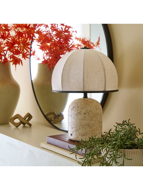 Better Homes & Gardens Rechargeable 14 in Stone Gourd Table Lamp with Fabric Dome Shade