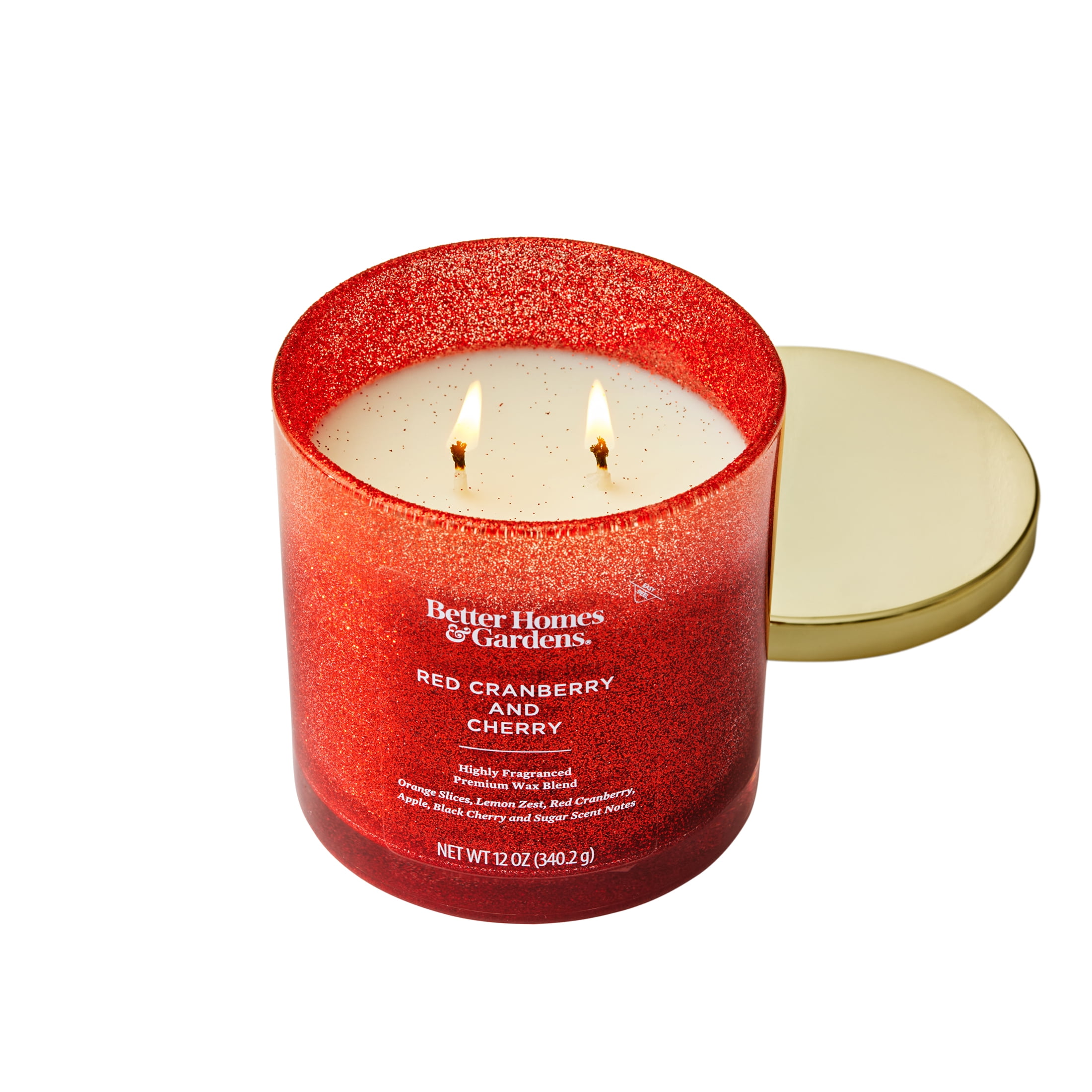 Better Homes & Gardens Red Cranberry & Cherry Scented 2 Wick Glitter 12oz Jar Candle