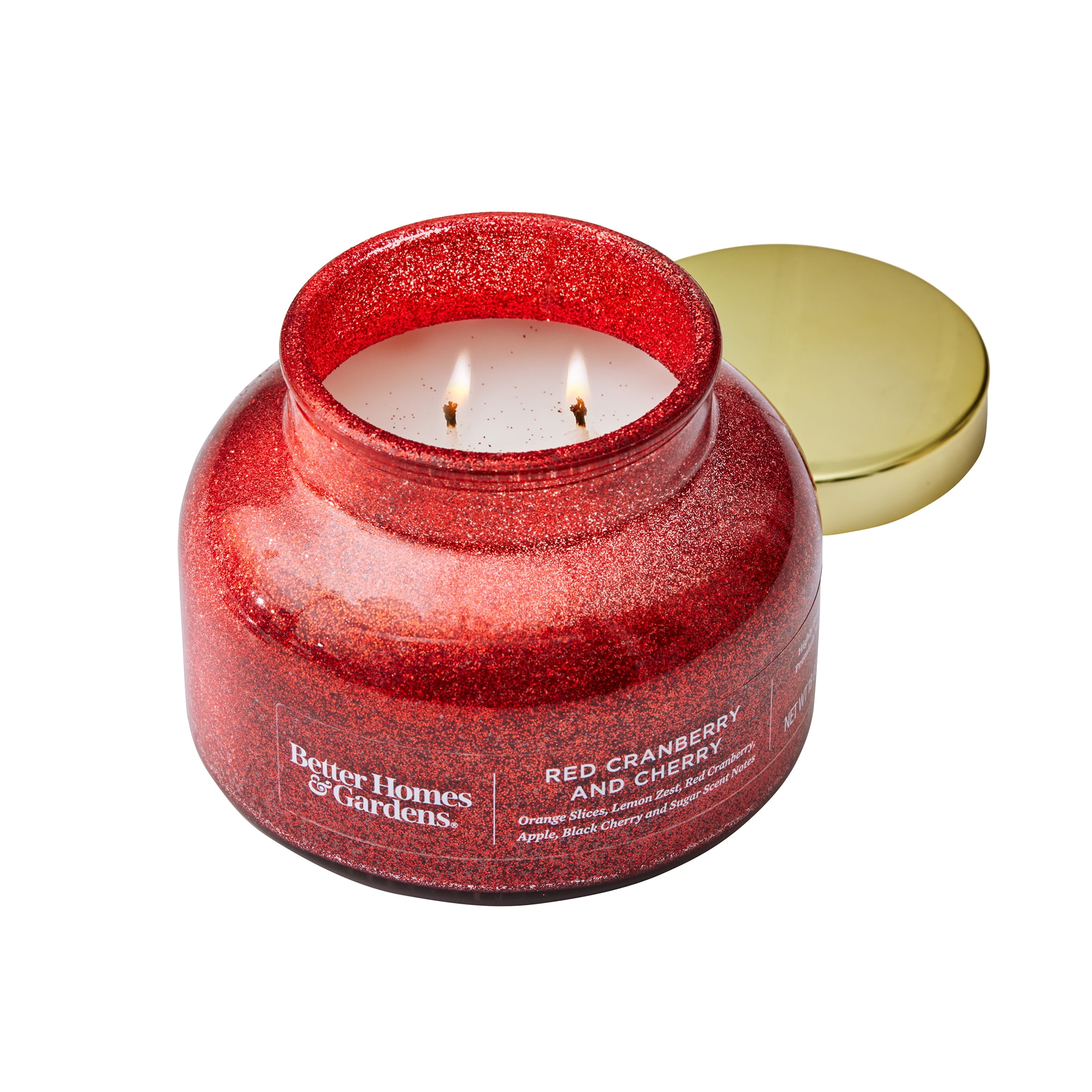 Better Homes & Gardens Red Cranberry and Cherry Scented 2 Wick Glitter 18oz Jar Candle