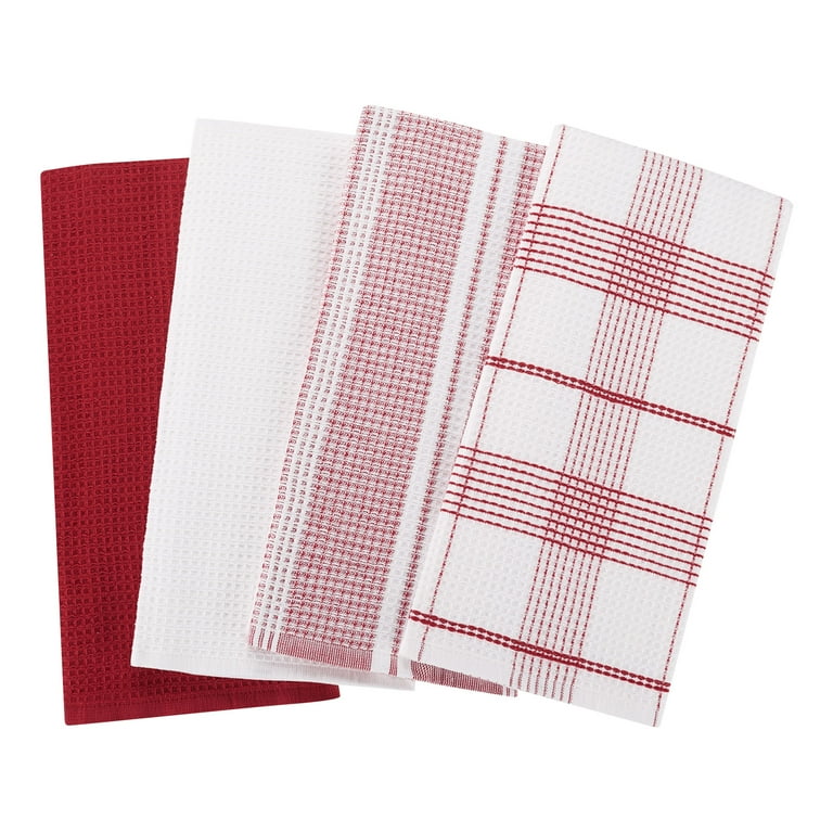 Rustic Red & Cream Checkered 4 Piece Kitchen Towel Set