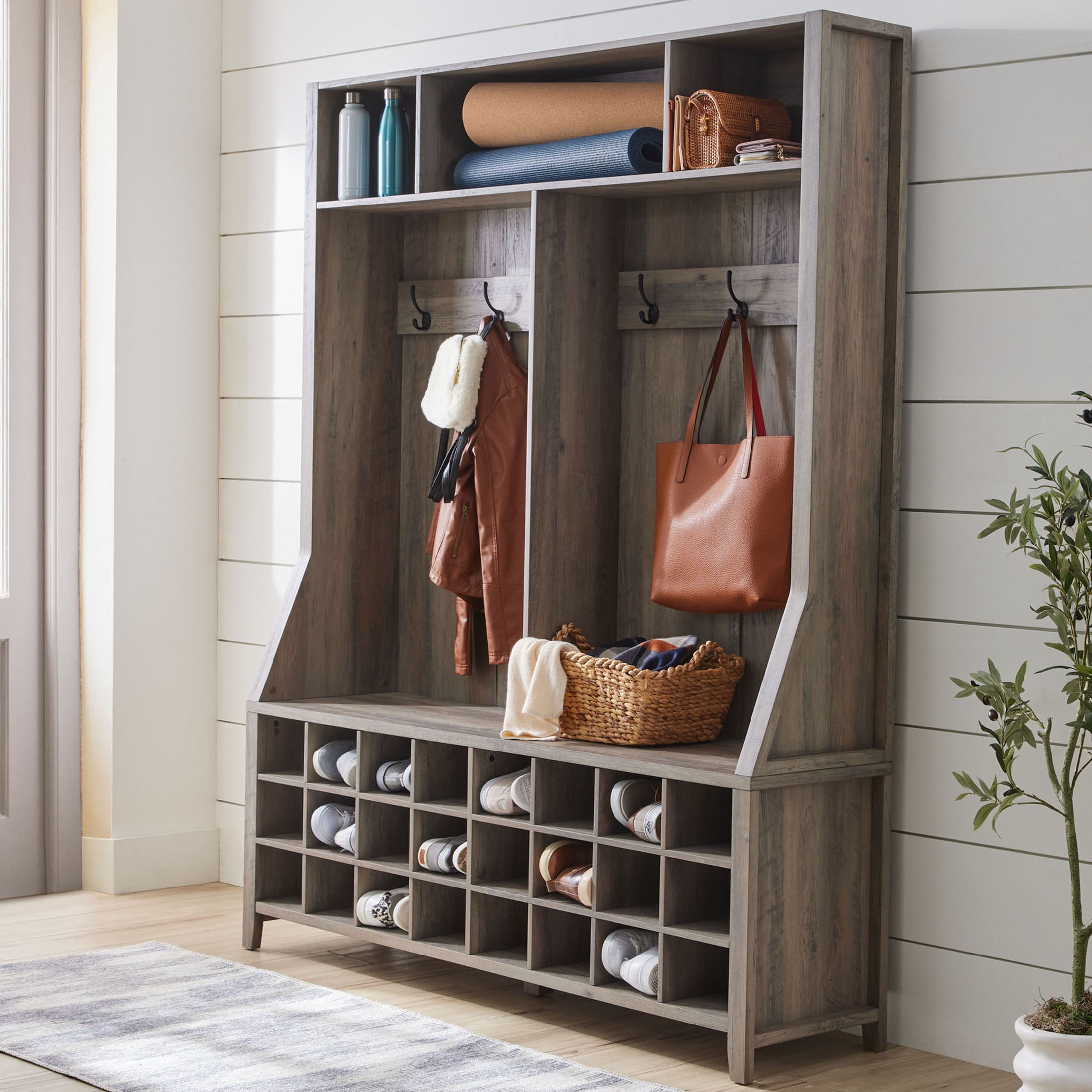 Farmhouse hall tree with shoe storage hotsell