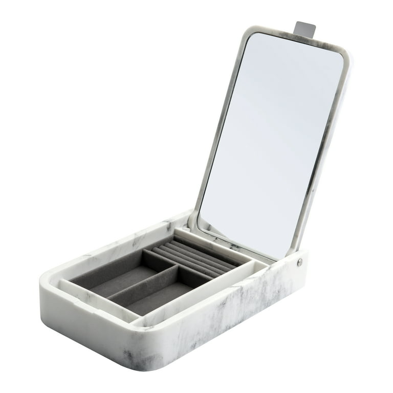 Better Homes Gardens Resin Mirrored Lid Jewelry Organizer in White Marble