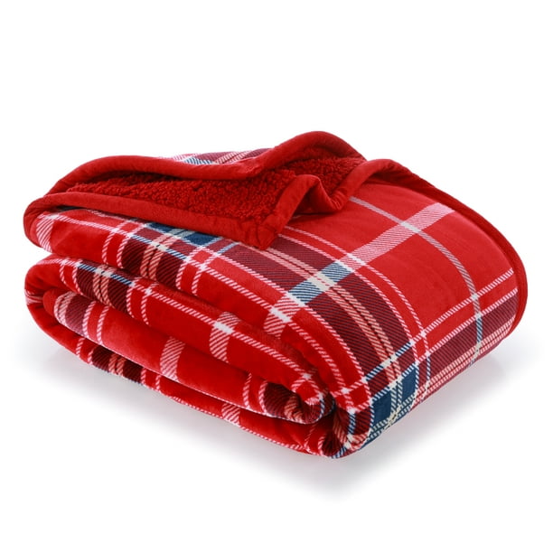 Better Homes & Gardens Reverse Faux Shearling Throw, Red Plaid, 50