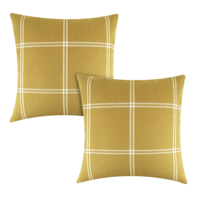 Better Homes & Gardens Reversible Windowpane Plaid to Solid Decorative Throw Pillow Cover, 2 Pack
