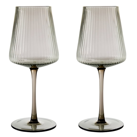 Better Homes & Gardens Ribbed 17 oz Wine Glasses, Gray Smoke, Set of 2