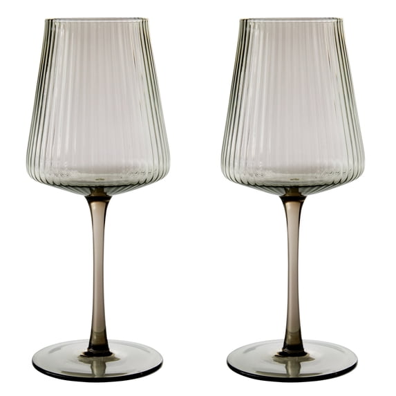 Better Homes & Gardens Ribbed 17 oz Wine Glasses, Gray Smoke, Set of 2
