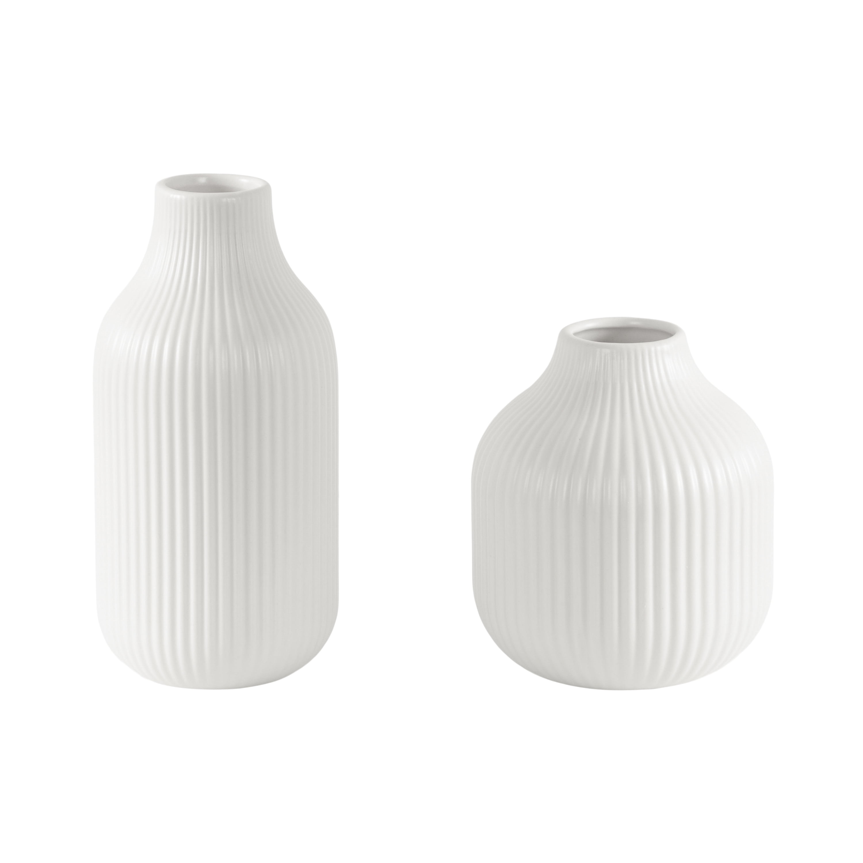 Better Homes & Gardens Ribbed Ceramic Vase, 2-Piece, White Better Homes & Gardens Ribbed Ceramic Vase, 2-Piece, White